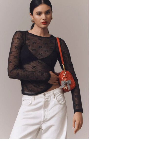 Anthropologie Tops - By Anthropologie Long-Sleeve Novelty Lace Top new nwt black color size M